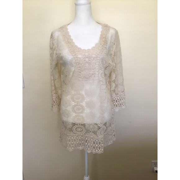 Solitaire Swim Cover Up Lace Cream Beige Lace Cover Up Size M - Picture 2 of 16